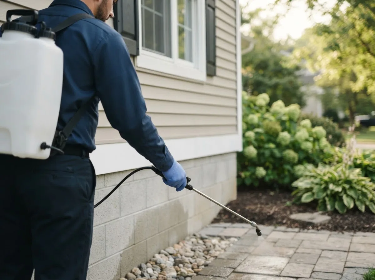 Pest control technician inspecting a home in Brookesmith, TX